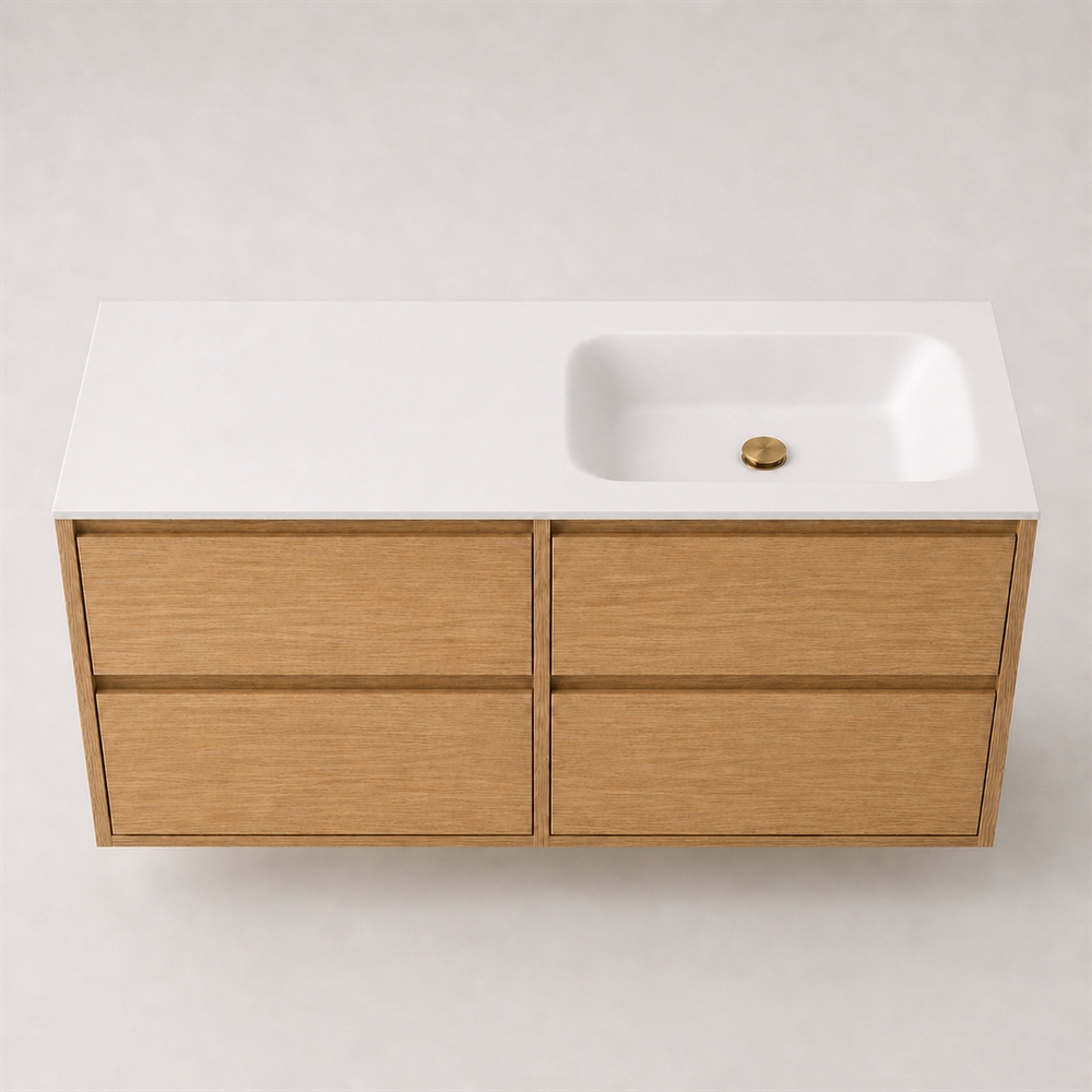 Corian Waschtischplatte 122 cm inkl. Lux-Becken, rechts, Glacier White