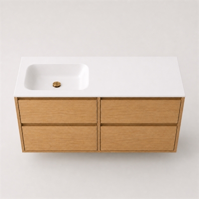 Corian Waschtischplatte 122 cm inkl. Lux-Becken, links, Glacier White