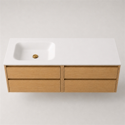 Corian Waschtischplatte 142 cm inkl. Lux-Becken, links, Glacier White