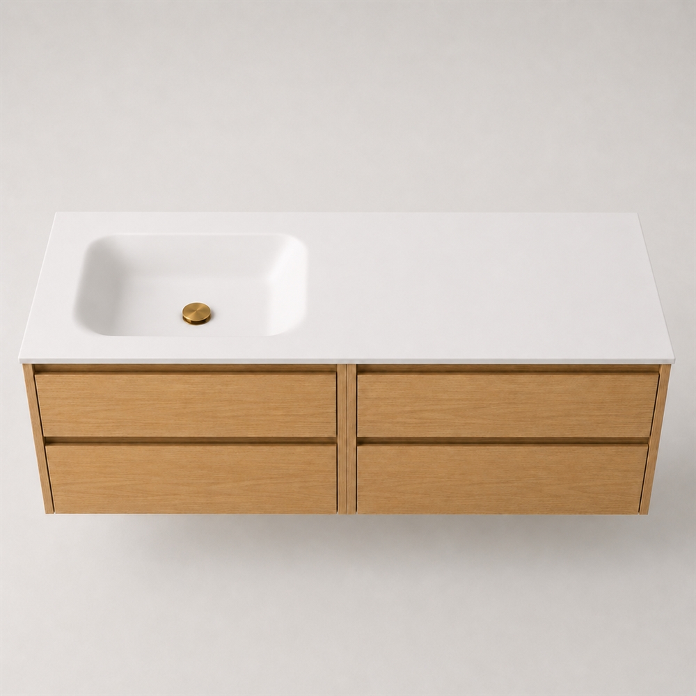 Corian Waschtischplatte 142 cm inkl. Lux-Becken, links, Glacier White
