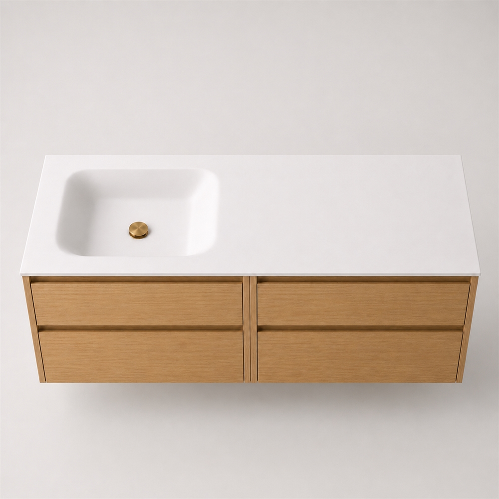Corian Waschtischplatte 162 cm inkl. Lux-Becken, links, Glacier White