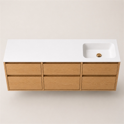 Corian Waschtischplatte 182 cm inkl. Lux-Becken, rechts, Glacier White