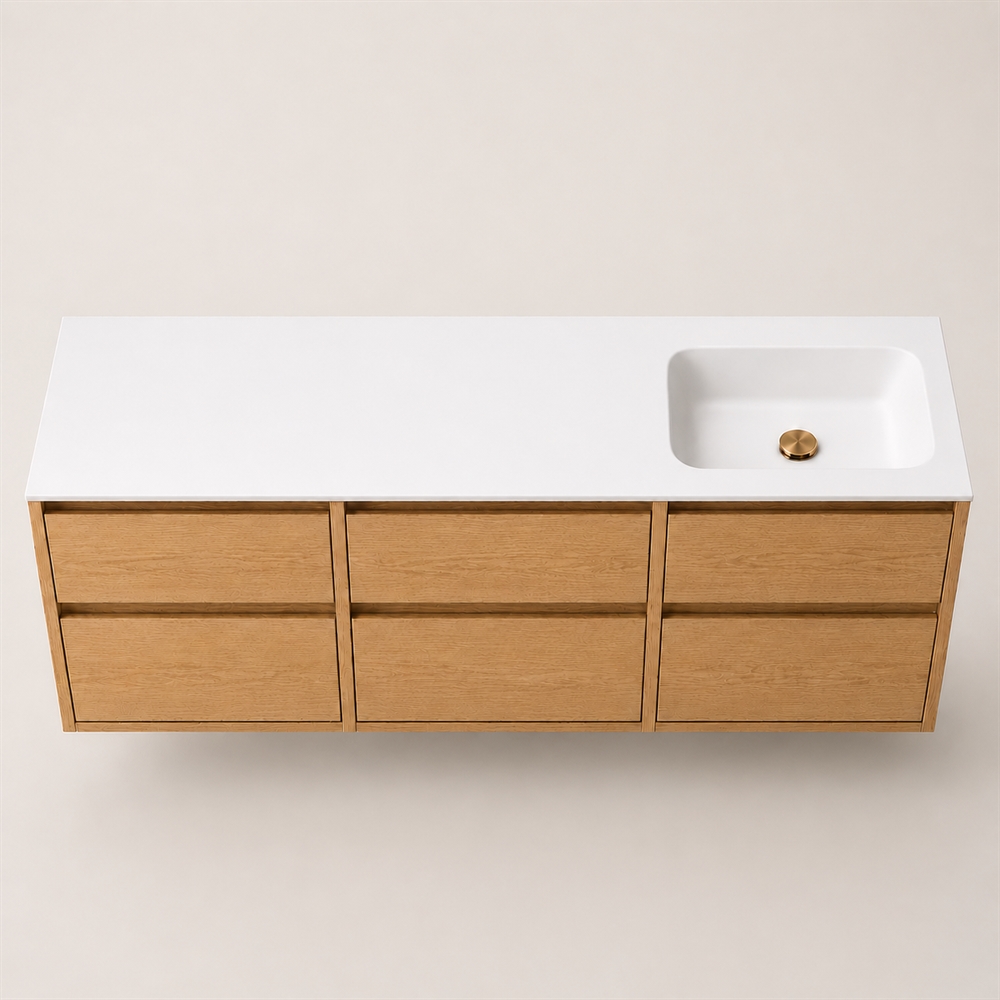 Corian Waschtischplatte 182 cm inkl. Lux-Becken, rechts, Glacier White